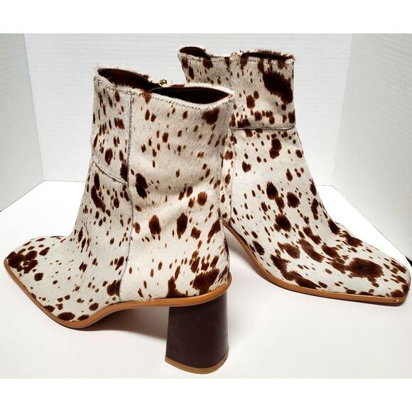 Alohas Boots Cow Calf Hair 11.5US EU42 Animal Print Heel Side Zip Cream/ Brown - Picture 7 of 16